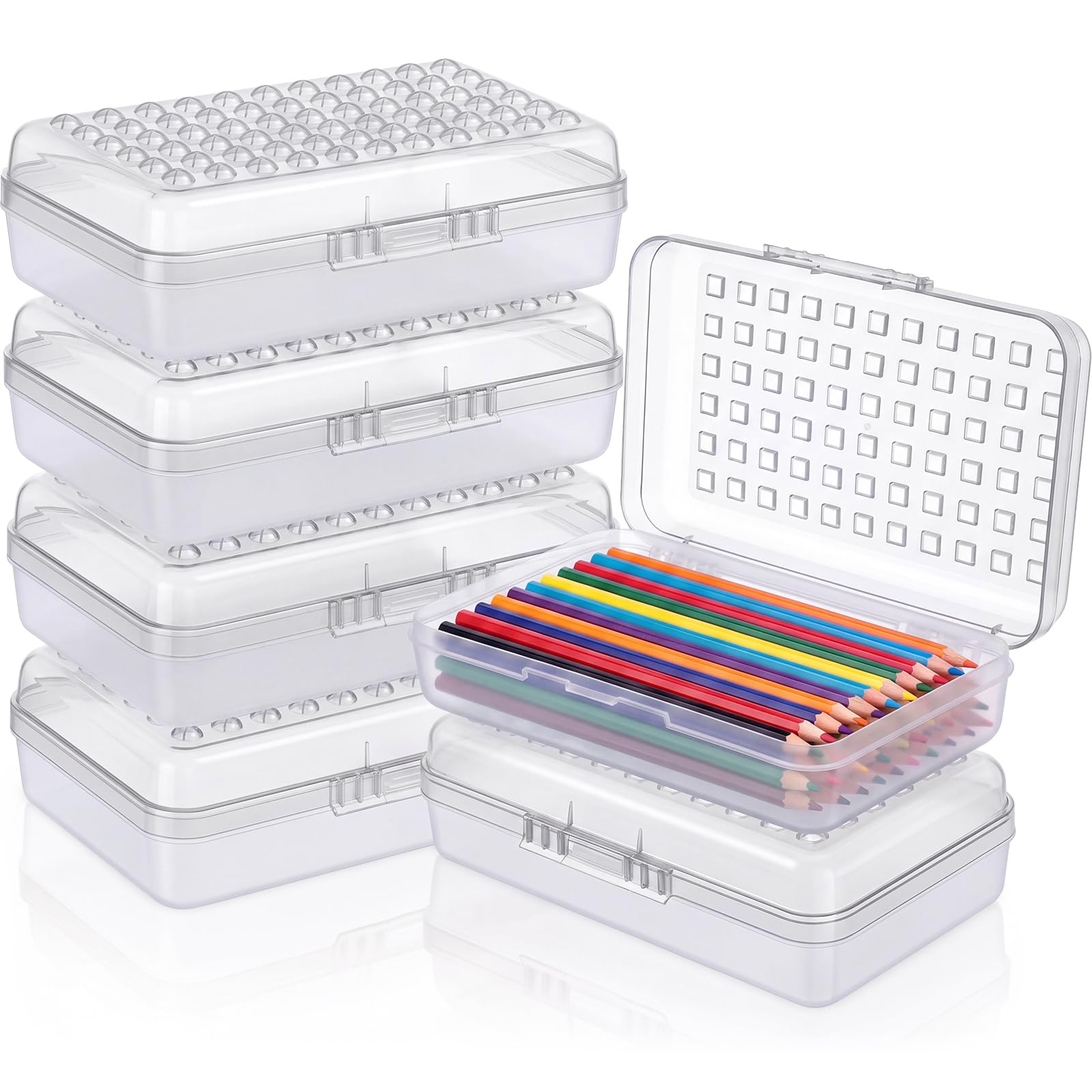 Blulu 6 Pack Plastic Pencil Boxes Bulk Large Pencil Case,Clear