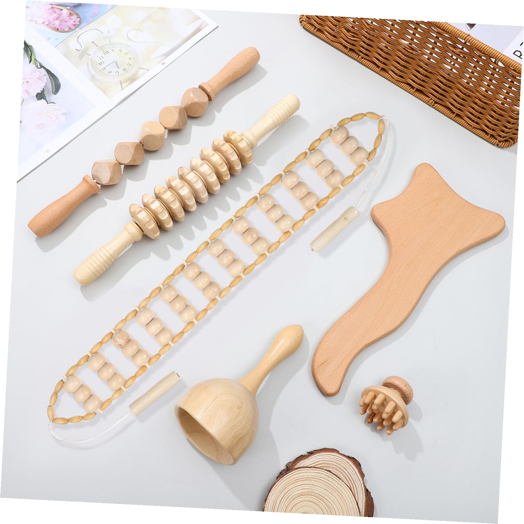 Woodtherapy Strumenti Per Massaggio In Legno 6 In 1 Kit Maderoterapia Per Massaggiatore Linfodrenante Gua Sha Per Il Corpo Strumenti Per Massaggio Con Corda Per Rilassarsi