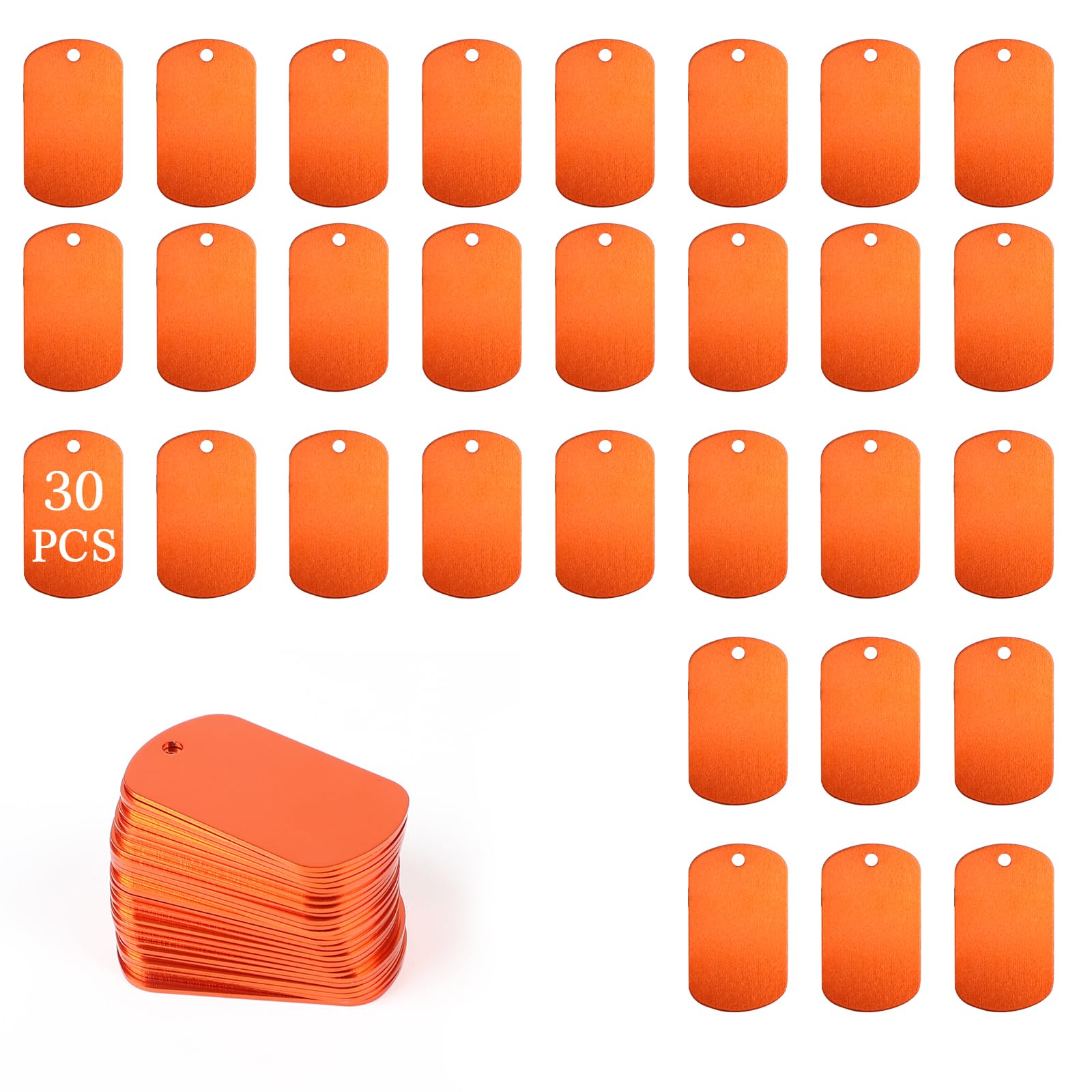 LALAGO 30 Stück Gelochte Blanko-Hundemarke aus Aluminium für Halsketten, Blank Schlüsselanhänger Rohlinge, Orange Hundemarken, Aluminium Haustiermarken für Hunde Dog Tag, Hundemarke Personalisiert