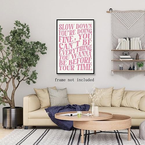 Miniatura 8 de Arte de pared rosa de moda, póster de letras de música pop de Viena, impresión en lienzo con texto "Slow Down Your Doing", recordatorio diario,