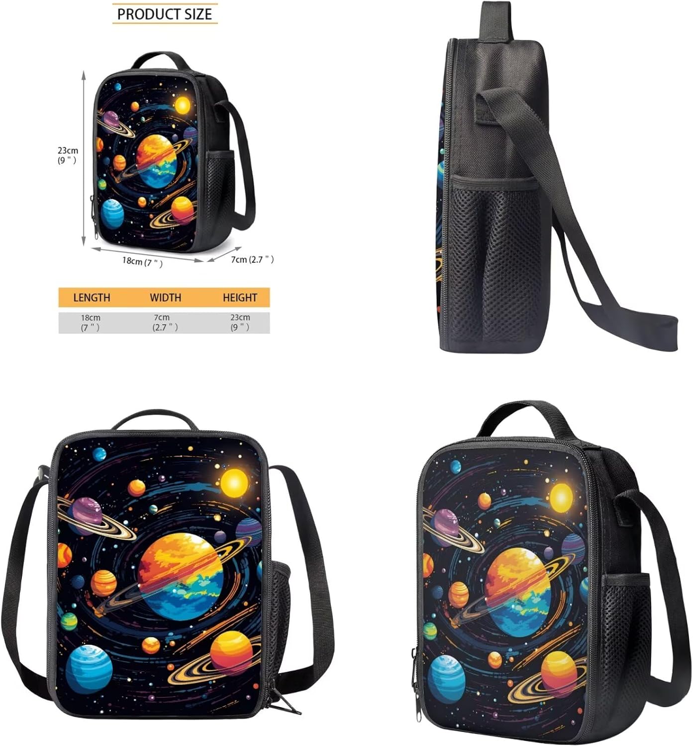 Galaxy Backpack for Boys 17 Inch Space Boys Bookbag Age 6-8 with Lunch Box Cool Travel Rucksack with Padded Strap Lightweight School Lunchbag 4 in 1