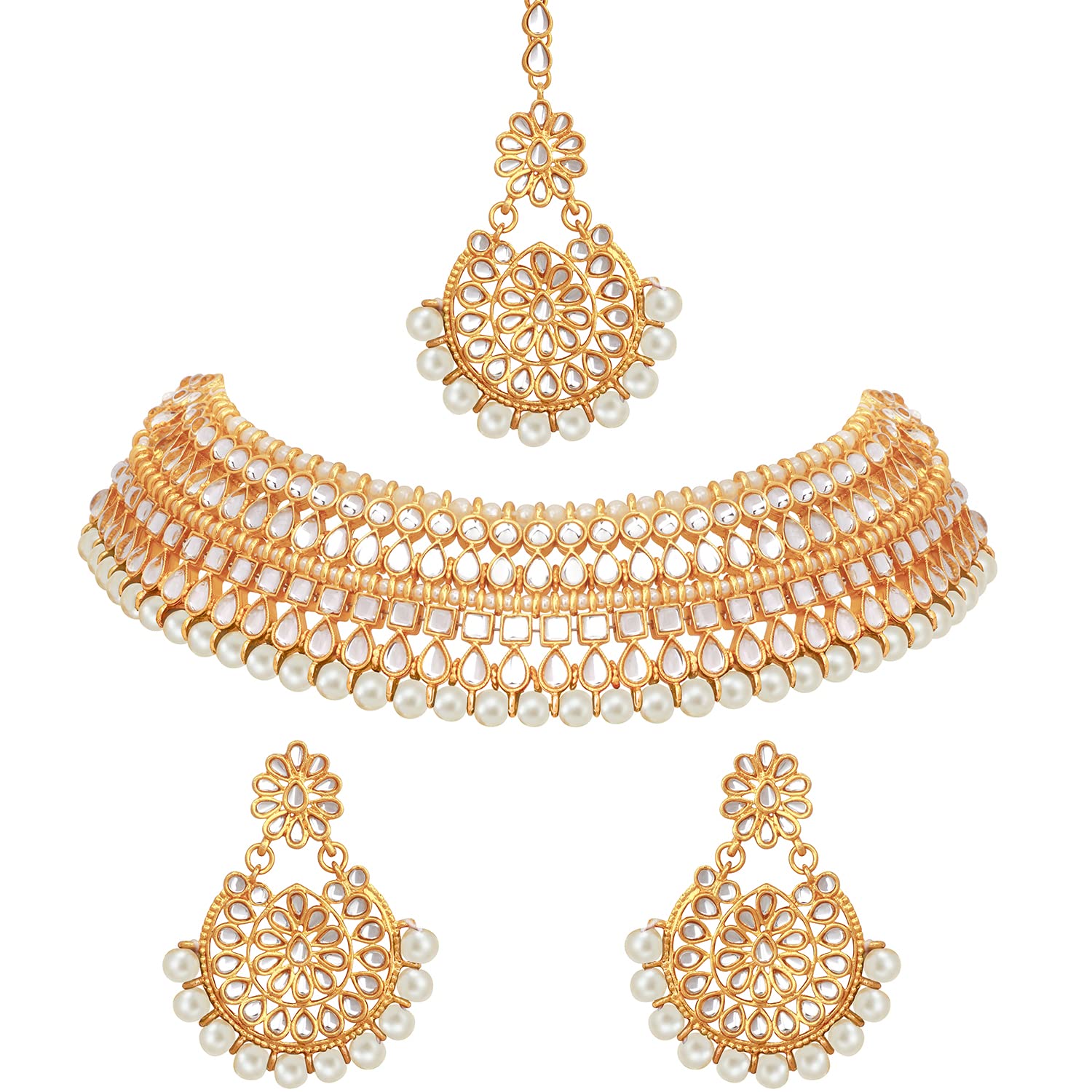 Peora Gold Plated hite Kundan Necklace Chandbali Earring MaangTikka Jewellery Set for Women (B09R4R7YQC) Amazon Price History, Amazon Price Tracker