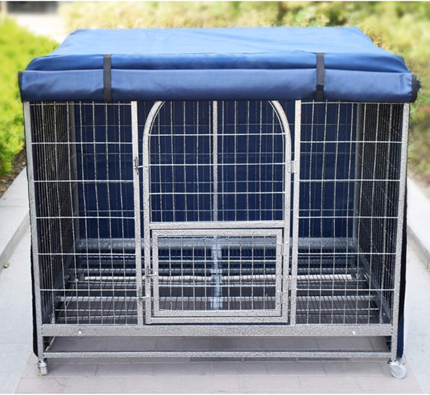 STTC Waterproof Dog Crate Cover, Wire Dog Crate Covers Durable Windproof Pet Kennel Cover Indoor Outdoor Protection Easy to Put On Take Off and Adjust,Blue,M