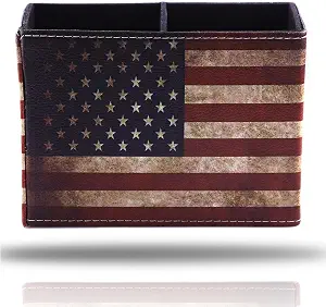American Flag Desk Organizer, PU Leather Retro Vintage Pen and Pencil Holder, Patriotic Office and Home Decor
