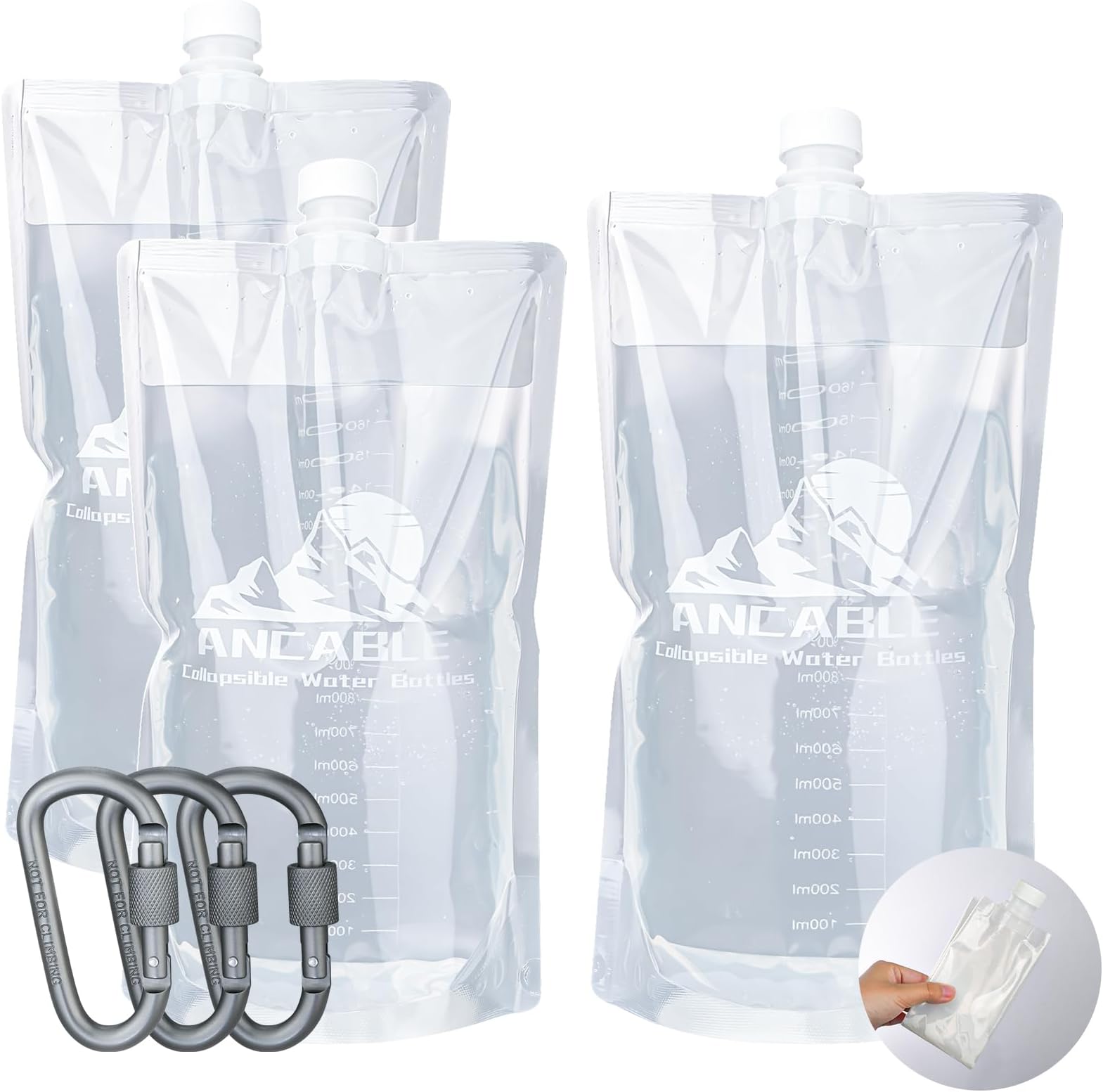 64oz Collapsible Water Bottles, 3-Pack Reusable Travel Foldable Water Bottles for Hiking Camping Running Bike, BPA-Free Water Bottle