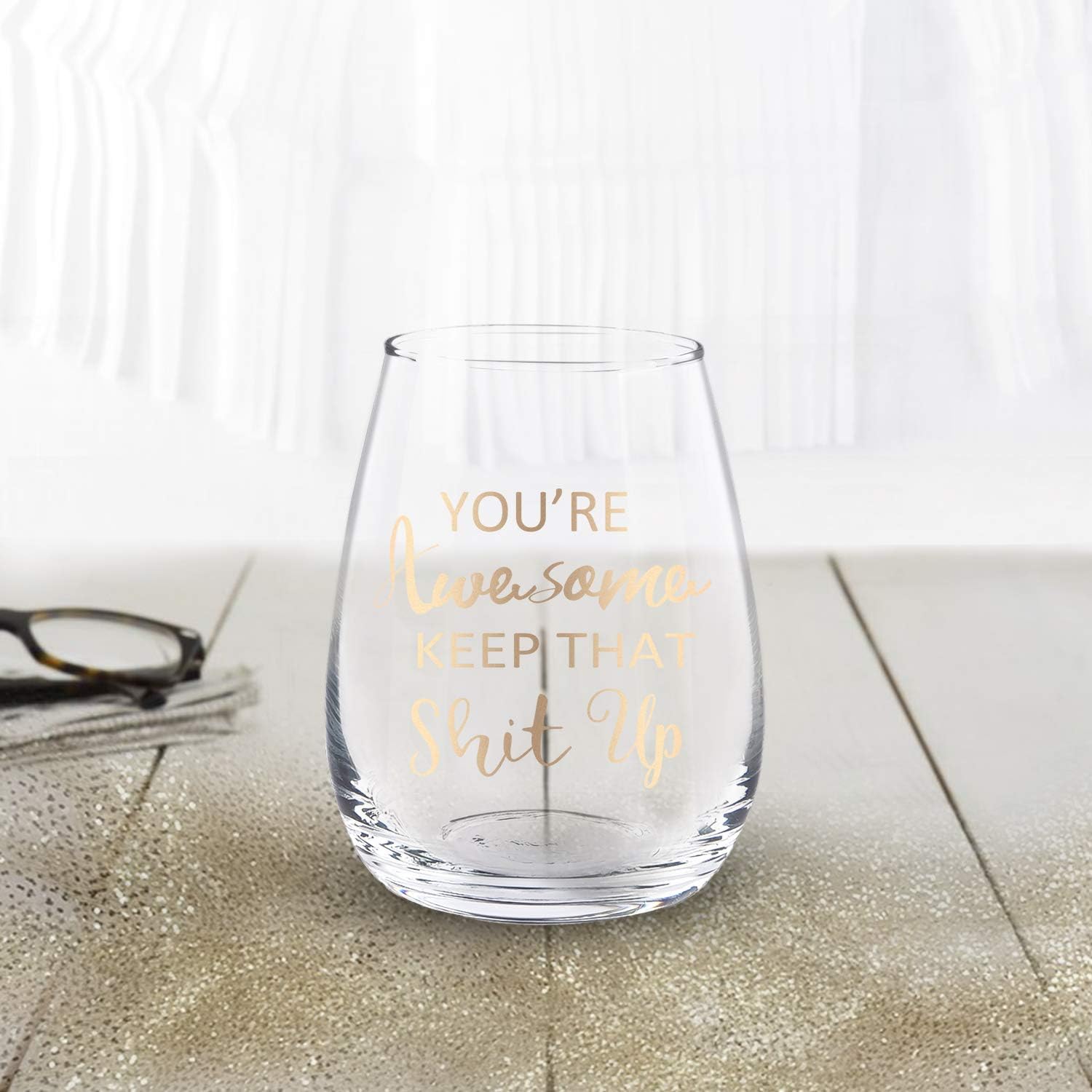 50% оƒƒ Dіѕсоunt Wine Glass You're Awesome Keep That up Stemless Wine Glass for Women, Funny wine glass for Friends Girlfriend Coworker 15 Oz Stemless Wine Glass with Gold Words
