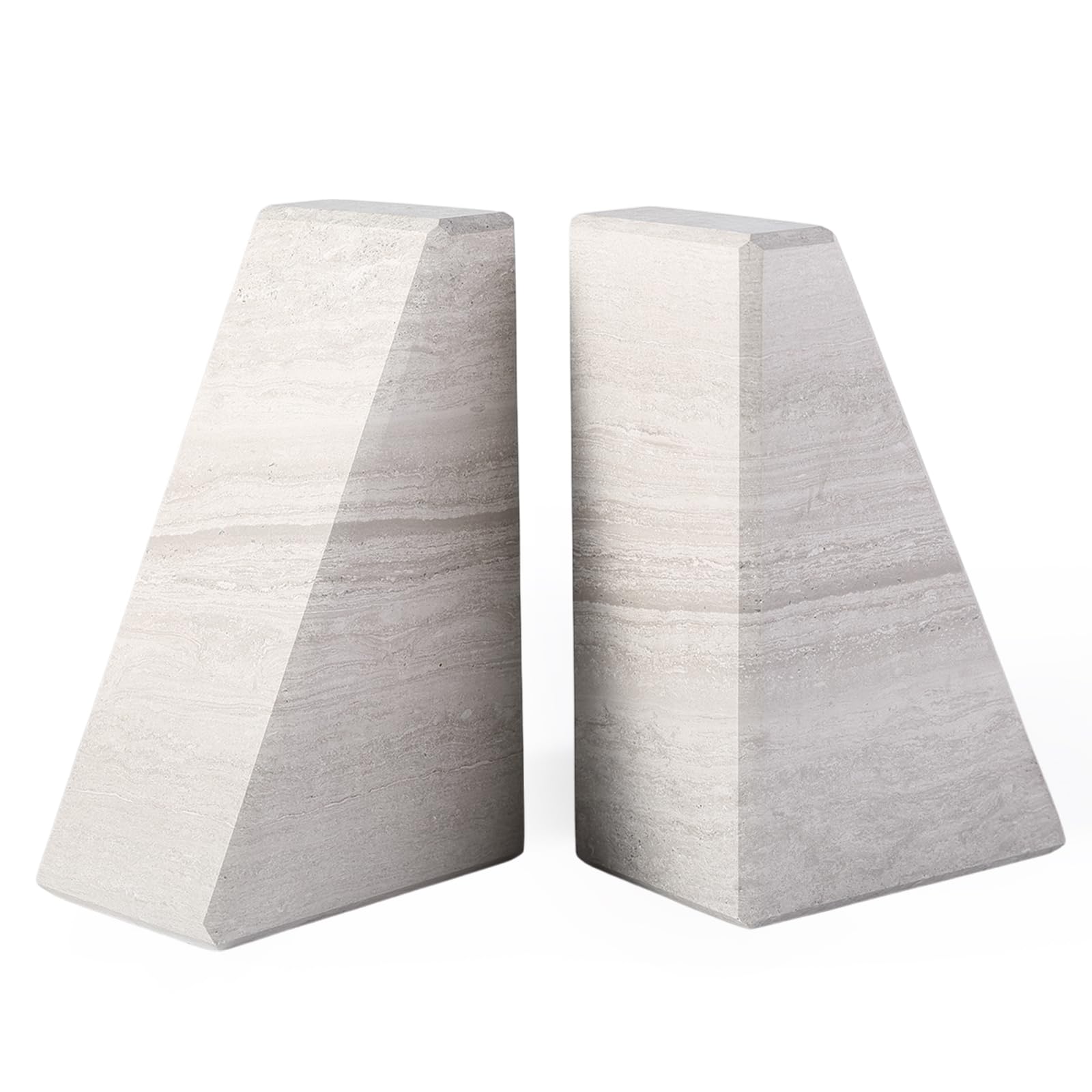 Marble Book Ends for Heavy Books, Decorative Bookends for Shelves, Durable and Heavy-Duty Bookends for Hardback Book &amp; CDS, Off-White Unique Books Stopper &amp; Holder, Set of 2
