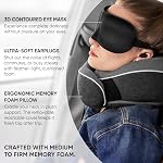 Proglobe Orthopedic Neck Pillow, Travel Neck Pillows for Airplanes, Memory Foam Kit, Updated Material, Airplane Travel Set with 3D Contoured Eye Masks, Earplugs, and Luxury Mesh Bag (Dark Grey)