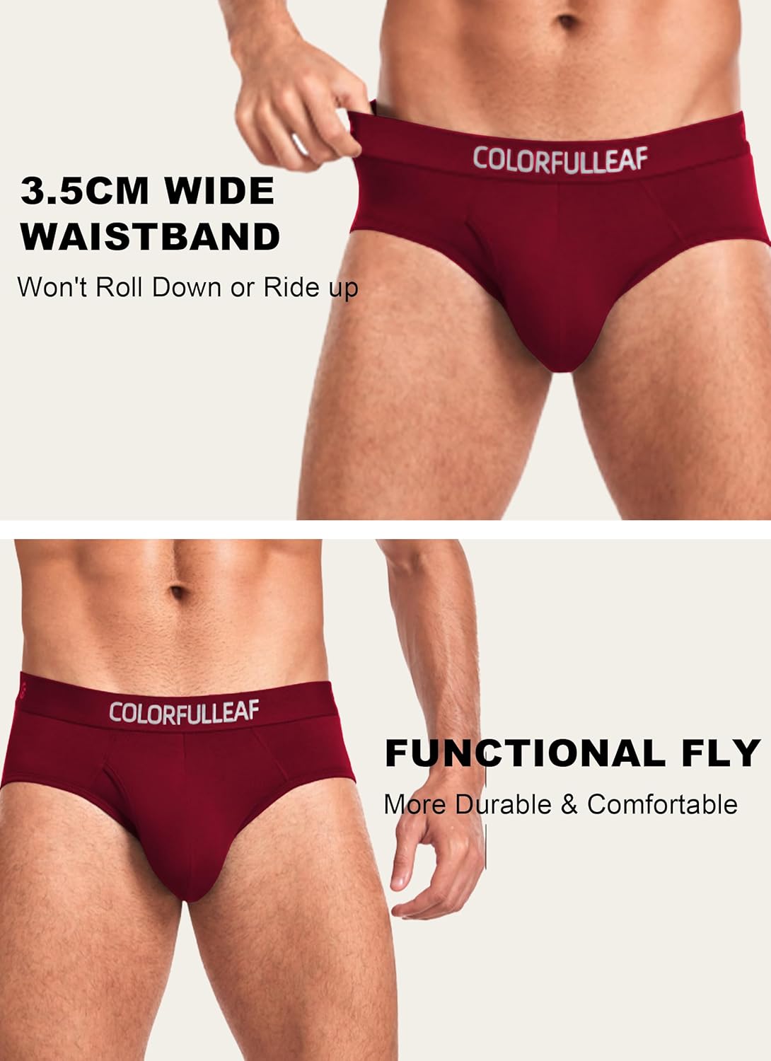 COLORFULLEAF Mens Underwear Briefs Soft Bamboo Underwear for Men Tagless Pouch Briefs with Fly 3 or 4 Pack - Image 2