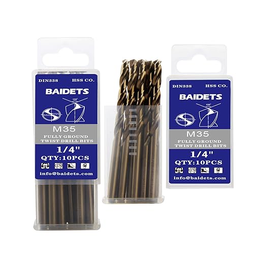 Miniatura 7 de Juego de 10 brocas de cobalto de 18 pulgadas, juego de 10 brocas de acero de alta velocidad BAIDETS M35, juego de brocas helicoidales para metal