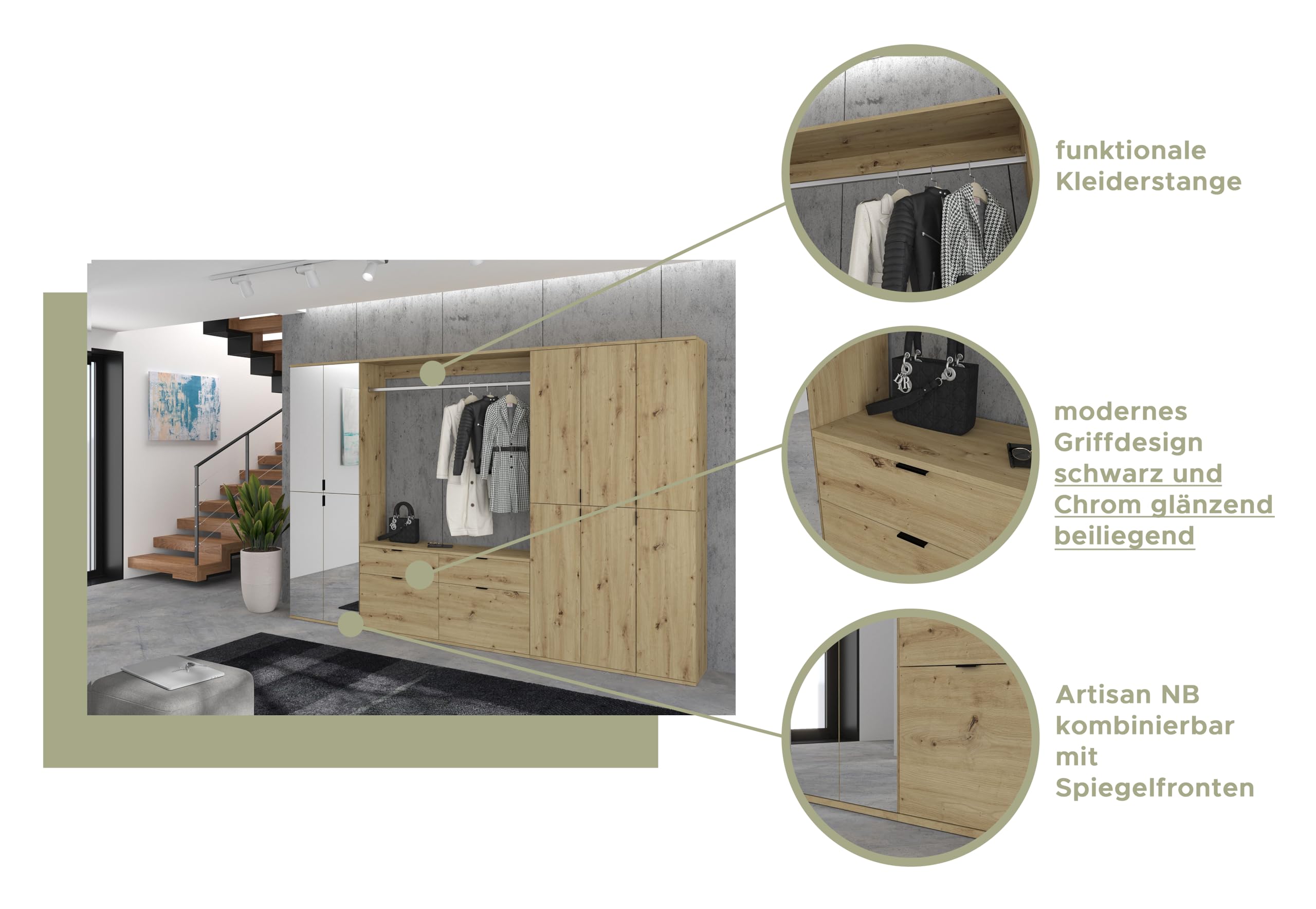 xonox.home - Hochschrank Projekt X 30x193x34 cm in Artisan Eiche Nachbildung - Flurschrank Möbelstück Garderobenschrank - modern platzsparend und funktional einfache Montage