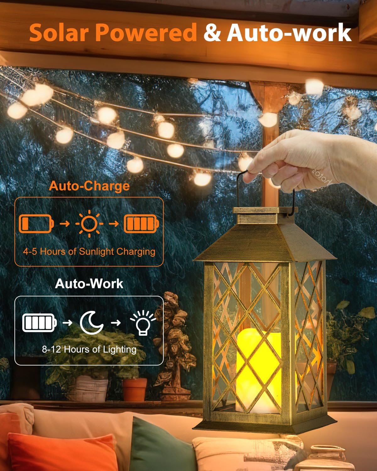 Otdair Solar Lanterns Outdoor Waterproof, 2 Pack 14" Solar Lantern with Glass Retro LED Flickering Flameless Candle,Lanterns Decorative Outdoor for Gift, Yard, Garden, Patio, Balcony, Brazen