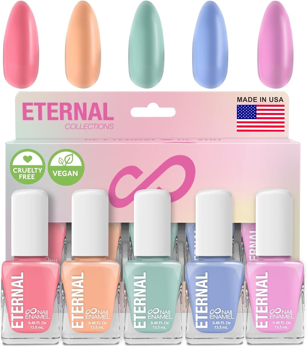 Eternal Pastel Juego de esmaltes de uñas para mujer (CANDY PASTELS) – Juego de esmalte de uñas pastel para niñas – Juego de esmalte de uñas de larga duración y secado rápido para manicura y pedicura en casa – Hecho en Estados Unidos, 0.5 fl oz (juego de 5)