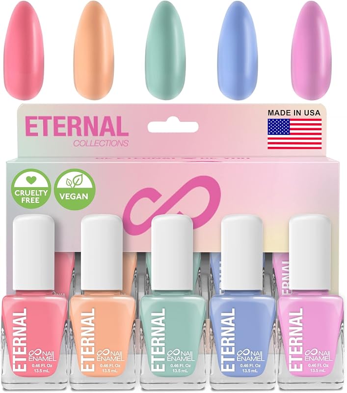 Eternal Pastel Juego de esmaltes de uñas para mujer (CANDY PASTELS) – Juego de esmalte de uñas pastel para niñas – Juego de esmalte de uñas de larga duración y secado rápido para manicura y pedicura en casa – Hecho en Estados Unidos, 0.5 fl oz (juego de 5)