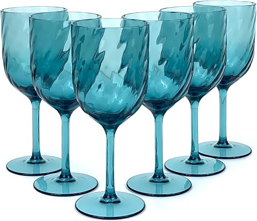 Miniatura 6 de Yalin Juego de 6 vasos apilables irrompibles de plástico acrílico para vino y agua de 15 onzas (cian, 15 onzas)