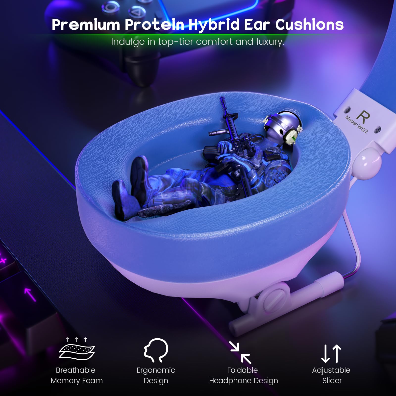 WESEARY Casque Gaming, Casque Audio Stéréo avec Micro pour PS4, PS5, PC, Xbox One, Switch, Casque avec Coussinets en Mousse à Mémoire de Forme, Jack 3,5 mm