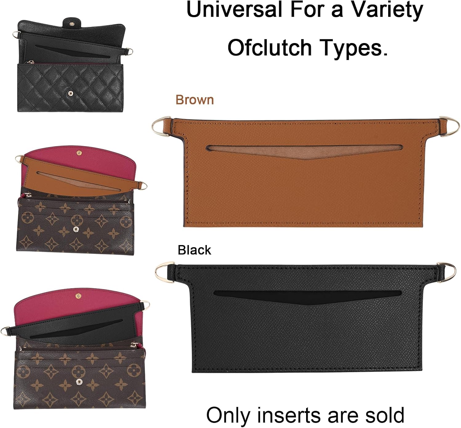 Wallet inserts Purse Chain Strap Crossbody Bag accessories for emilie,chanel Wallet Into Crossbody Bag (Brown)