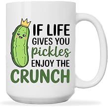 Pickle Lover Coffee Mug 15oz White -Enjoy Crunch - Gift Funny Veggies Fans Humor Cute Cucumber Pickle Gag Foodies