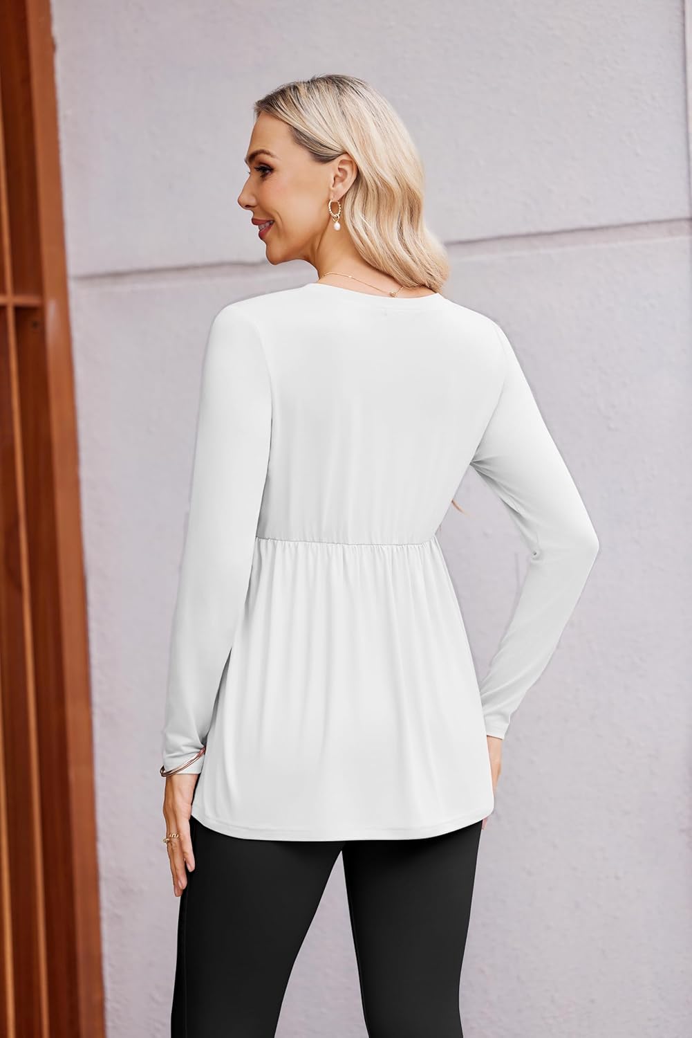 Ekouaer Womens 4 Packs Maternity Shirts Long Sleeve Pregnancy Tops V Neck Tunic Blouses Clothes - Image 3