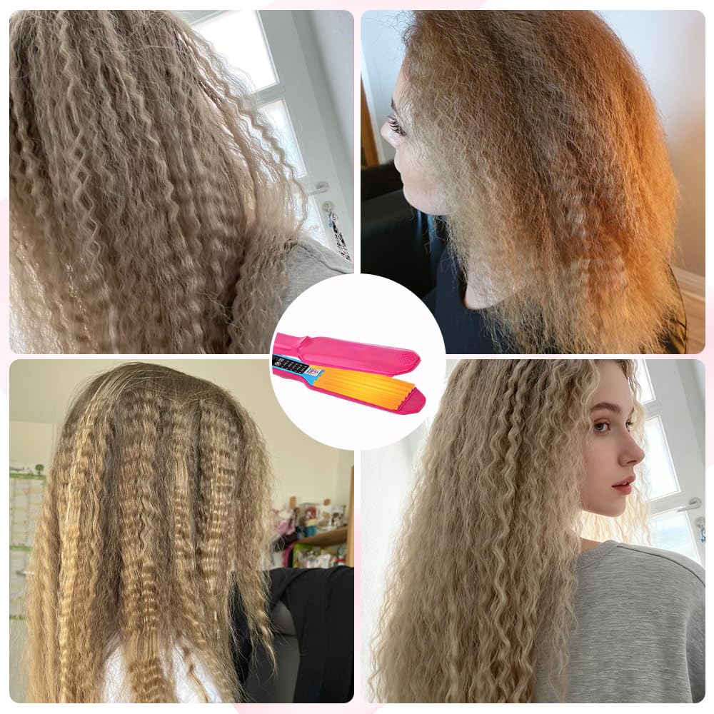Plancha de Crimpar, Plancha Pelo Ondas Pequeñas Cerámica, 5 Temperaturas, Herramienta Profesional para Crear Volumen y Textura, Calentamiento Rápido, para Hogar, Viajes