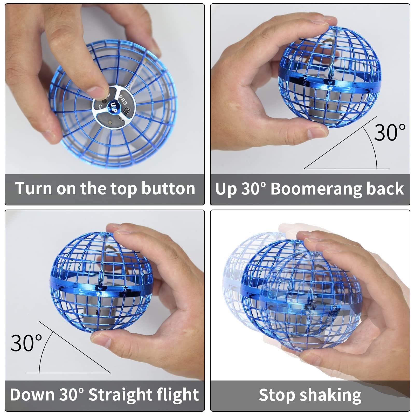 OBEST Palla Volante,Mini Drone Palla Volante Magica UFO-Ball Illuminata a LED Rotante a 360°,Boomerang Giroscopico Giocattolo per Adulti per Bambini Interni ed Esterni, Regalo di Compleanno