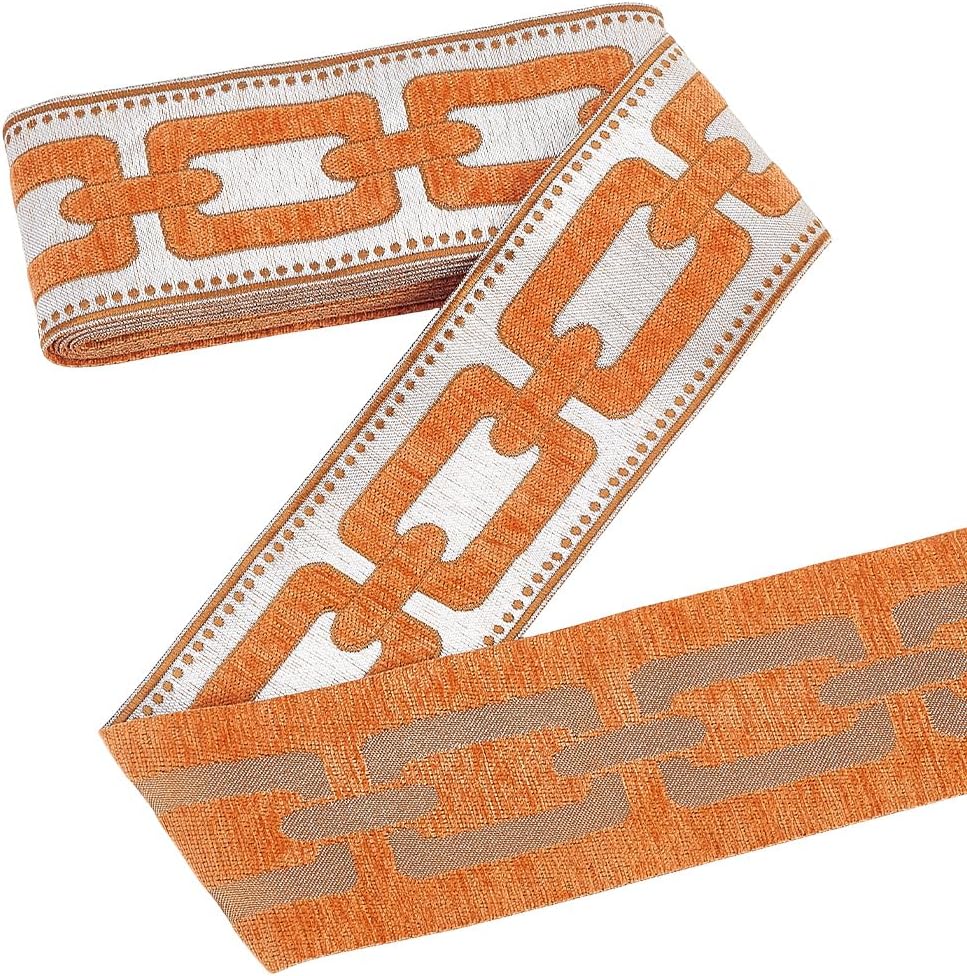 PH PandaHall 5.5Yard Embroidered Drapery Trim Geometric Ribbon 3.6" Wide Polyester Jacquard Grid Ribbon Pink Orange Gray Drapery Banding Trim Tape for Drapes Curtain Banding Sewing Clothing Decor
