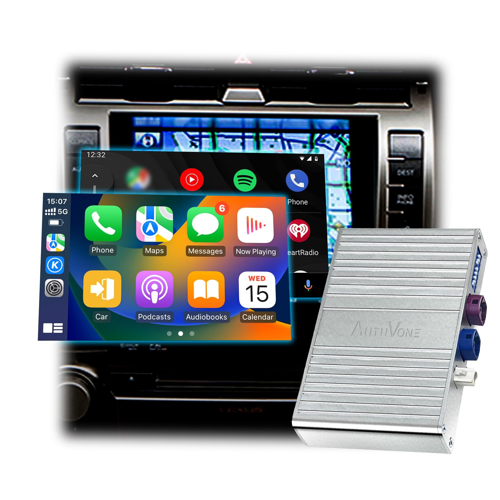 AUTUVONE LVDS Wired/Wireless CarPlay Decoder Retrofit Kit for Lexus GX460 2014-2021, Support Wireless Android Auto, Upgrade Car Screen to Phone Mirror, Keep The Factory Screen and Control