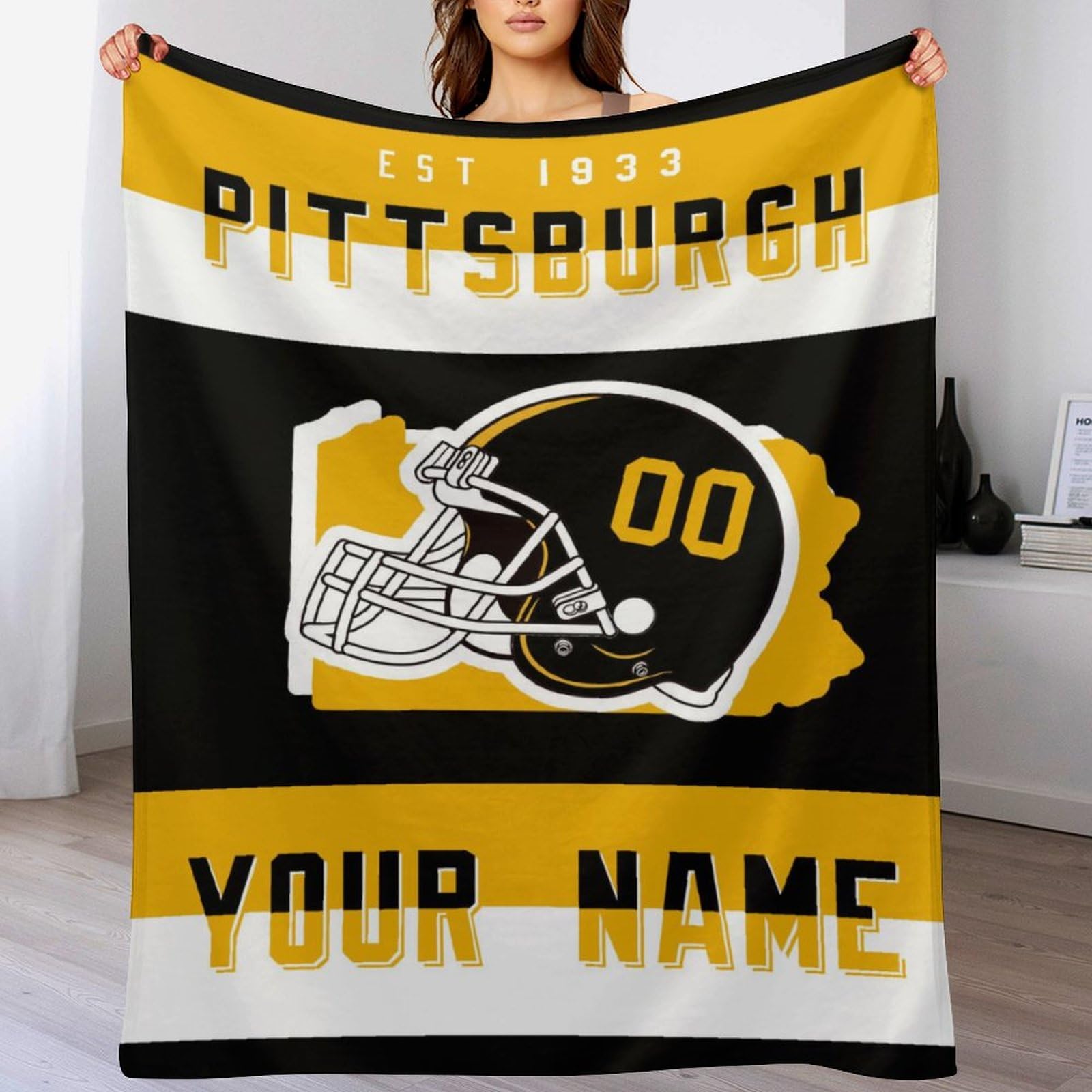 Mjfvqh Custom Football Blanket for Bed Personalized Name Number Throw Blanket Customize Football City Team Colors Sofa Decor for Men Women Youth Kids Summer Winter Fan Gift