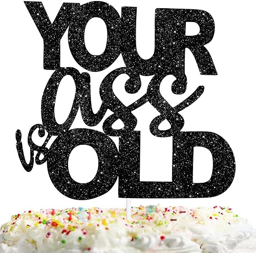 Decoración de pastel con purpurina negra para decoración de tartas, suministros divertidos para hombre y mujer, decoración de fiesta de cumpleaños