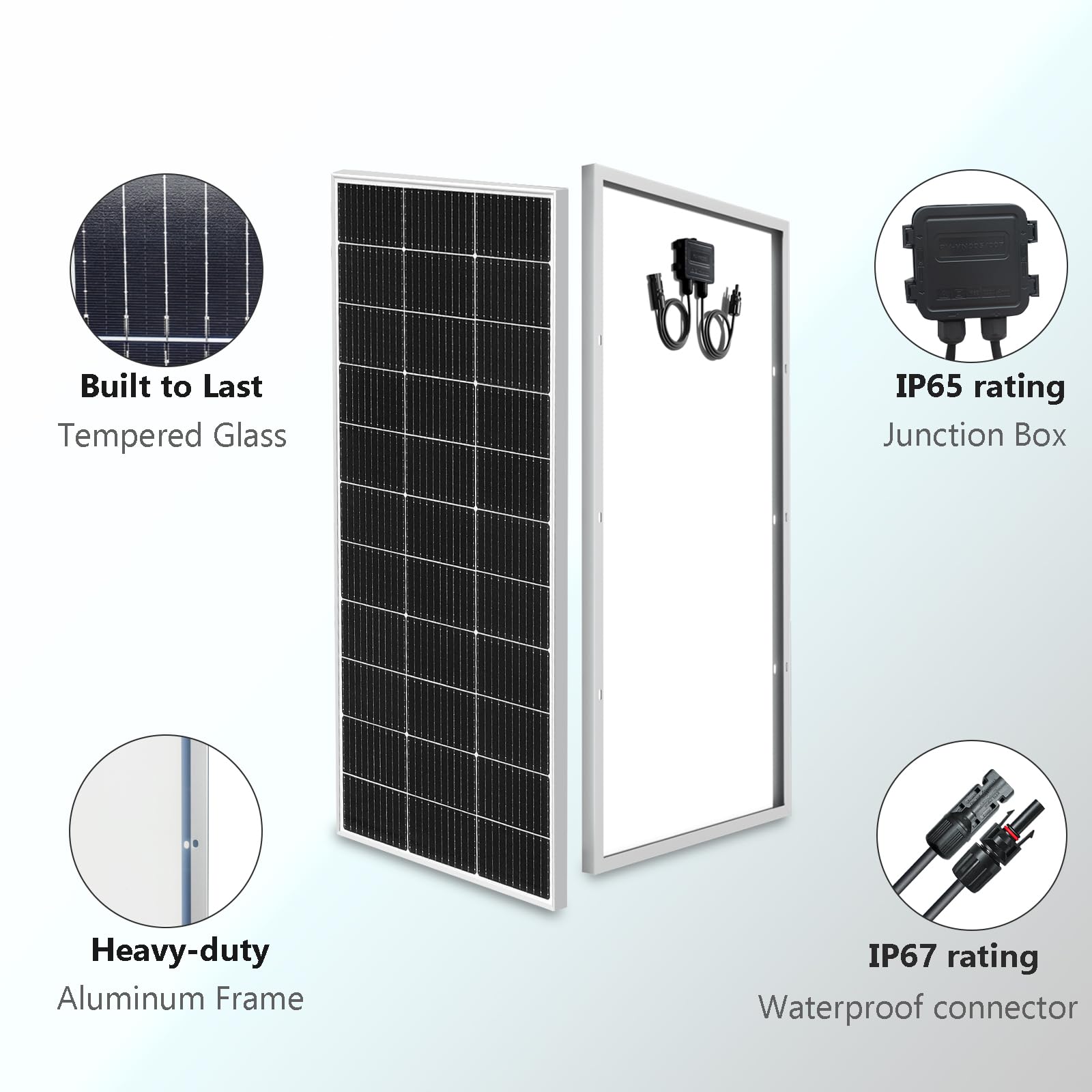 Kit de panneau solaire 200 W, 12 V/24 V, 2 modules monocristallins de 100 W, driver de charge 20 A pour camping-car, bateau, remorque, camping, système hors réseau (kit solaire 200 W)