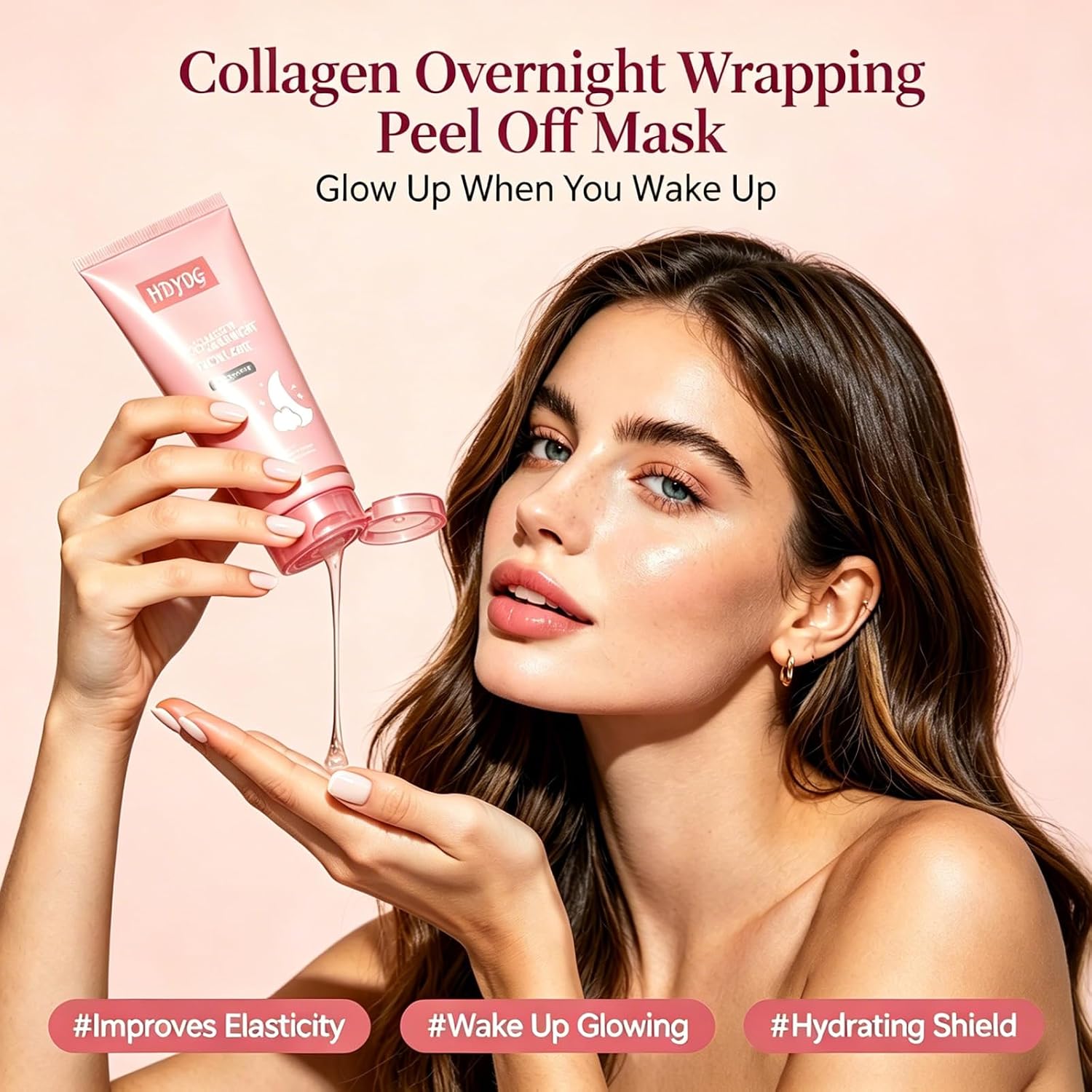 Collagen Overnight Wrapping Face Mask, Gentle Peel-Off Skincare for Hydration & Skin Elasticity, Smooth Skin Support for Most Skin Types, 2.53 fl oz / 75ml (1)