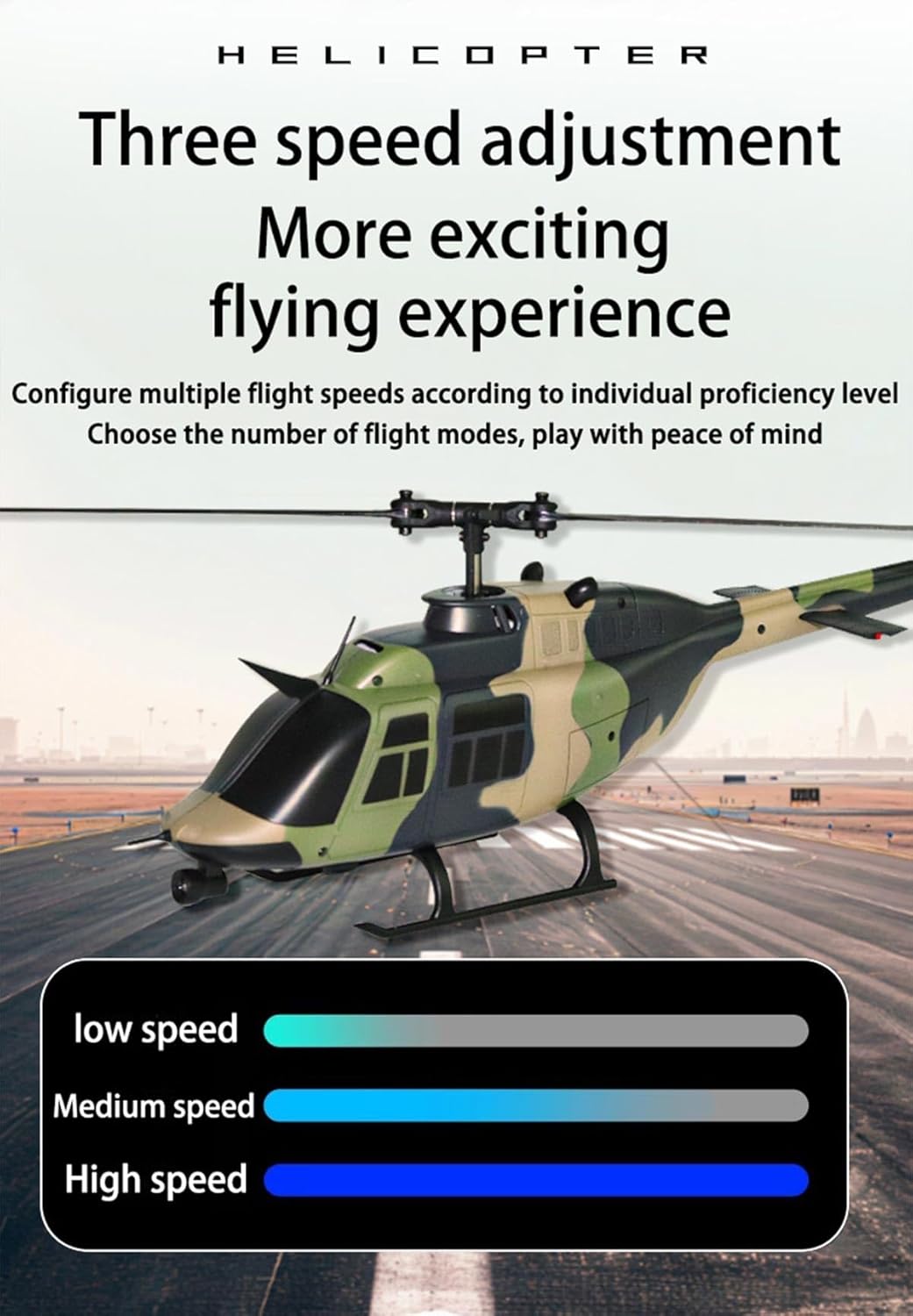 RC helicopter with three-speed adjustment display