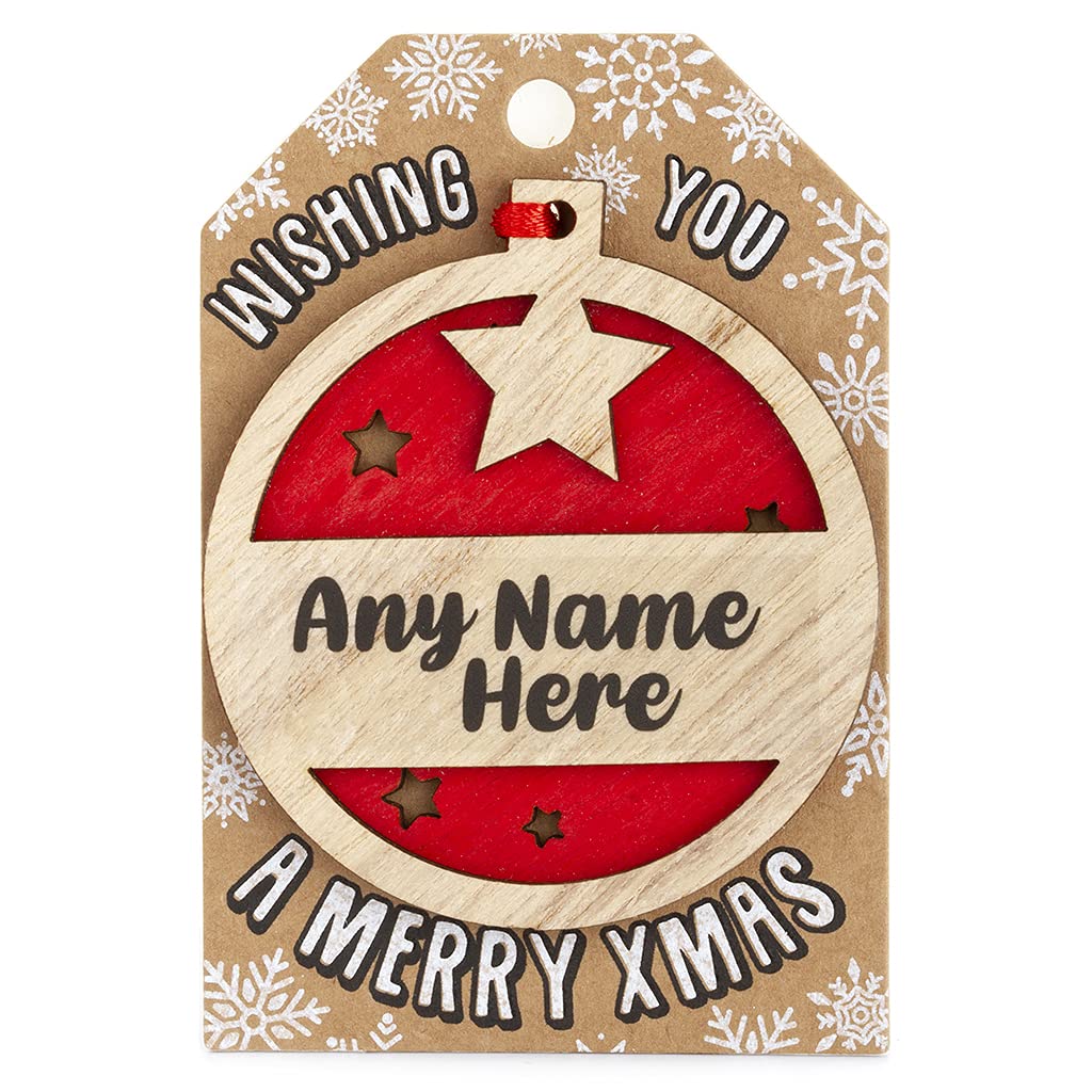 Personalised Wooden Make Any Name Hanging Christmas Tree Bauble Decoration