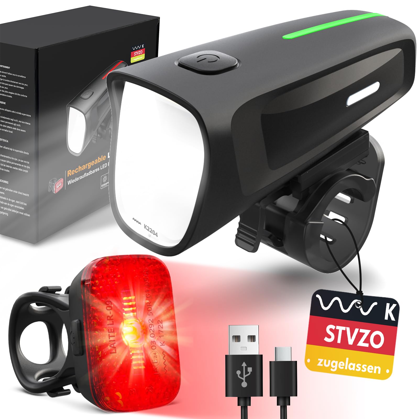 Kit D'éclairage LED Pour Vélo Avec Batterie Lithium-ion, Homologué StVZO - Éclairage... | Bol