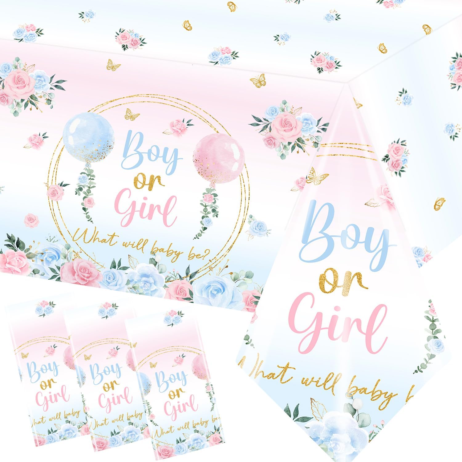 Gender Reveal Tablecloth, 3Pcs Pink and Blue Tablecloth