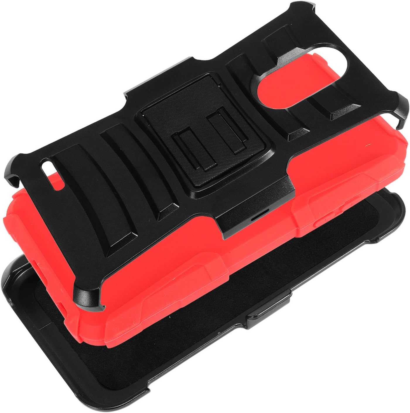 LG Tribute Empire/Dynasty, Aristo 3, Aristo 2 / 2 Plus, Phoenix 4, Fortune 2, Risio 3, Zone 4, Rebel 4, LG K8/K8+ 2018 - Hybrid Case w/ Belt Clip Holster + Tempered Glass Screen Protector - CV1 Red