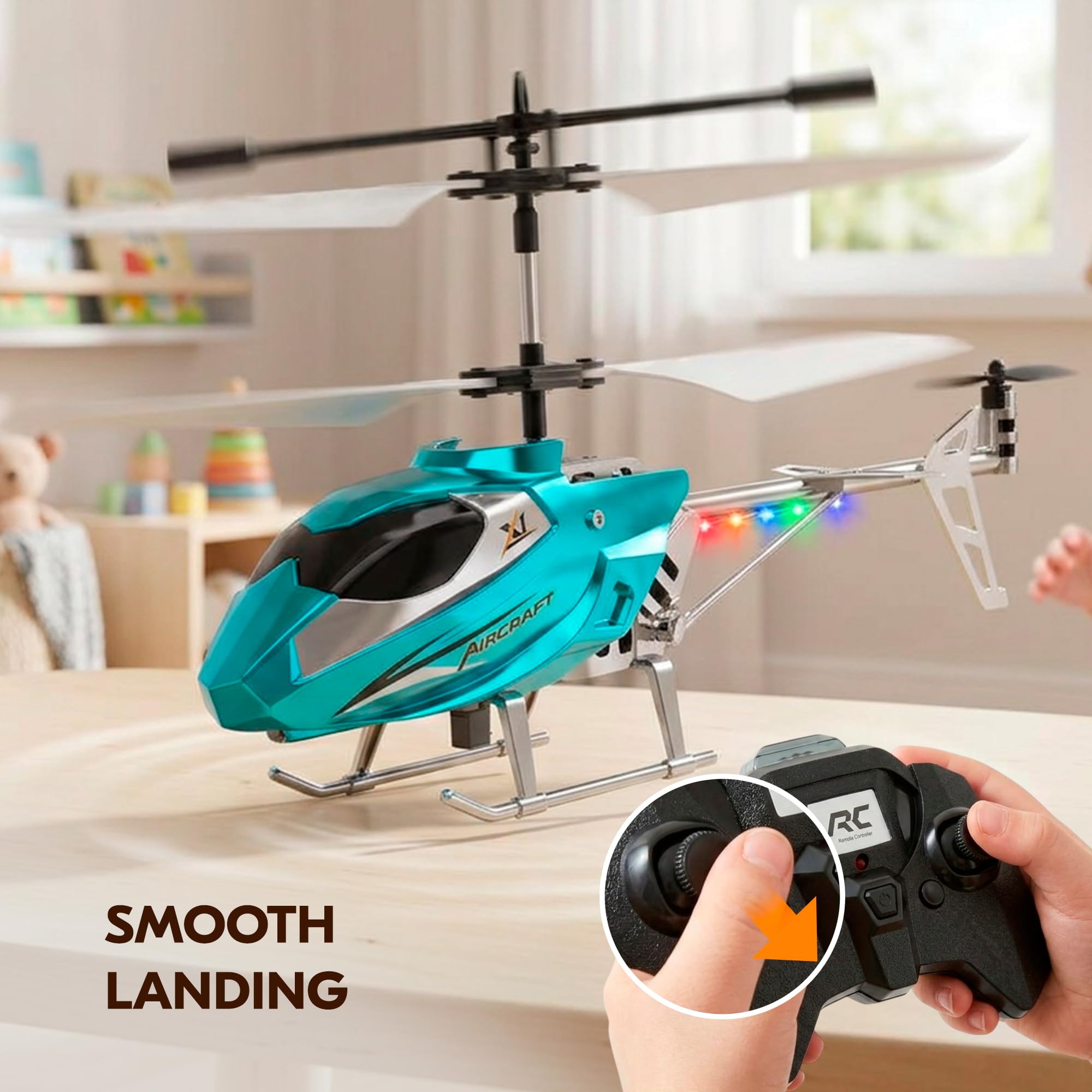 Helikopter zdalnie sterowany RC dla dzieci i dorosłych, 2,4 GHz, ze światłami LED, łatwy w pilotażu, ładowanie USB-C, żyroskop, latająca zabawka do domu i na zewnątrz