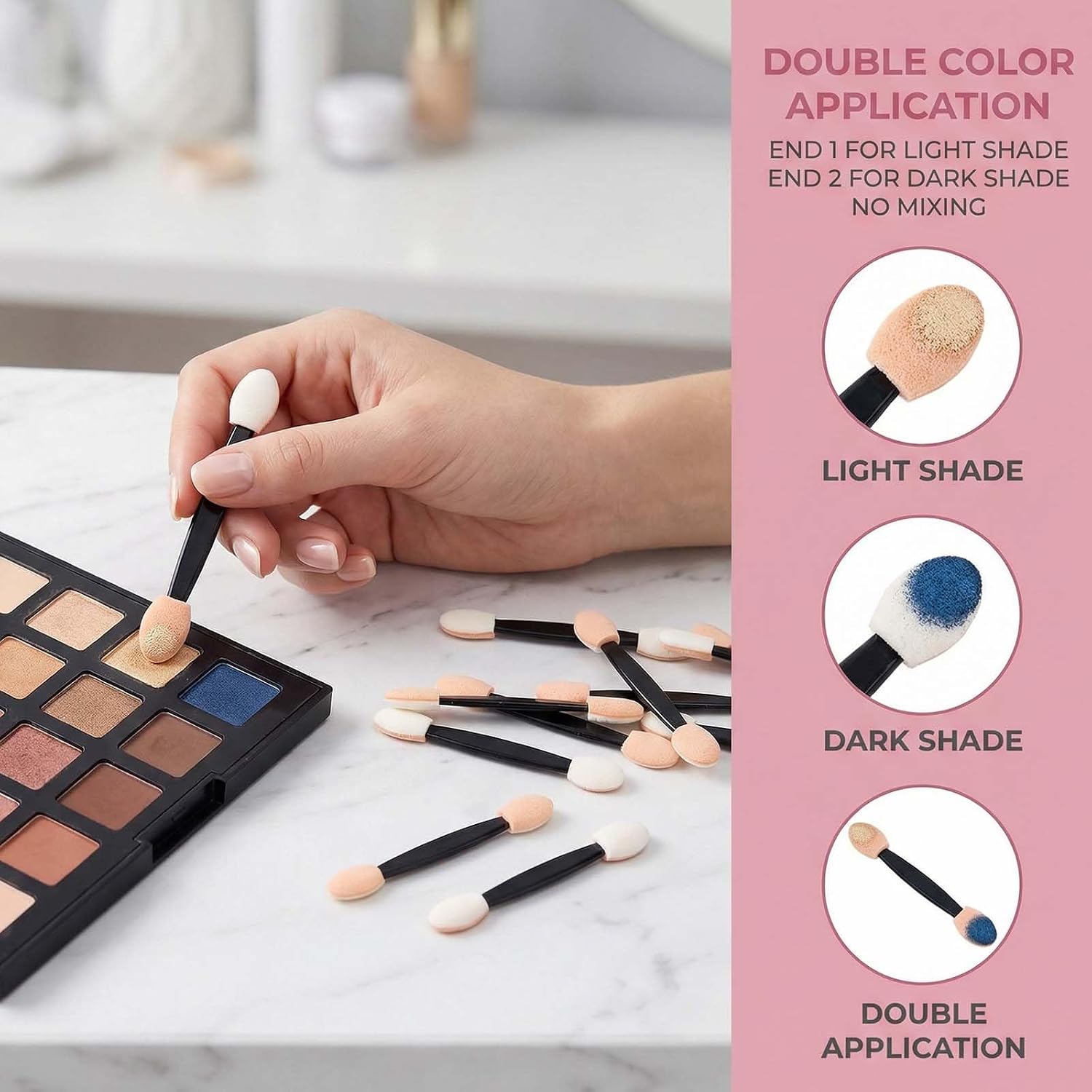 Eyeshadow Applicator 50 Pieces Double-Sided Sponge Brush Set for Precise Makeup Eyeshadow Highlighter Eyebrow Nail Polish image 4