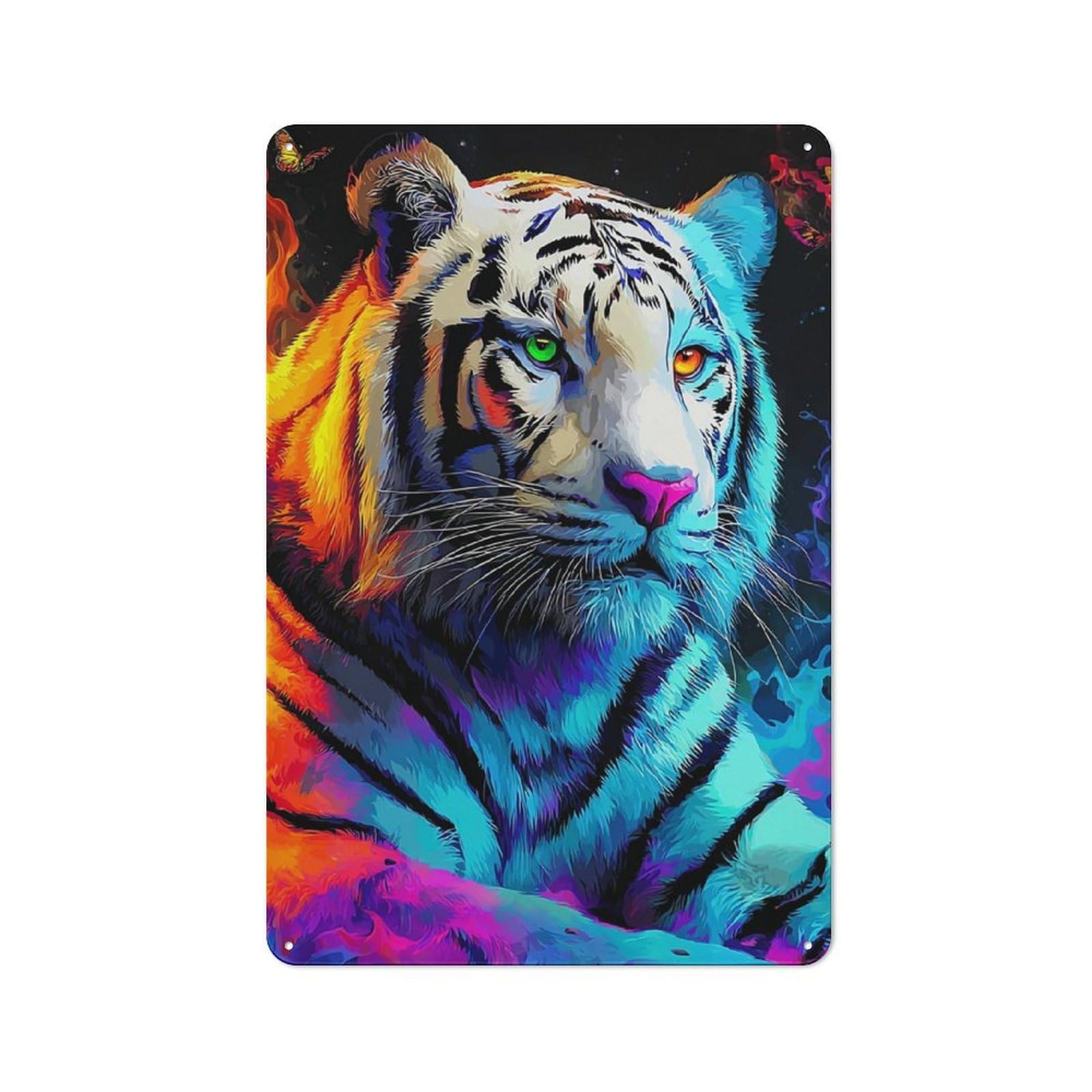 Junmoney Colorful Tiger Portrait Retro Vintage Metal Sign 30X20cm, Small Space Decor For Hallway, Home Bar, Garage Or Study
