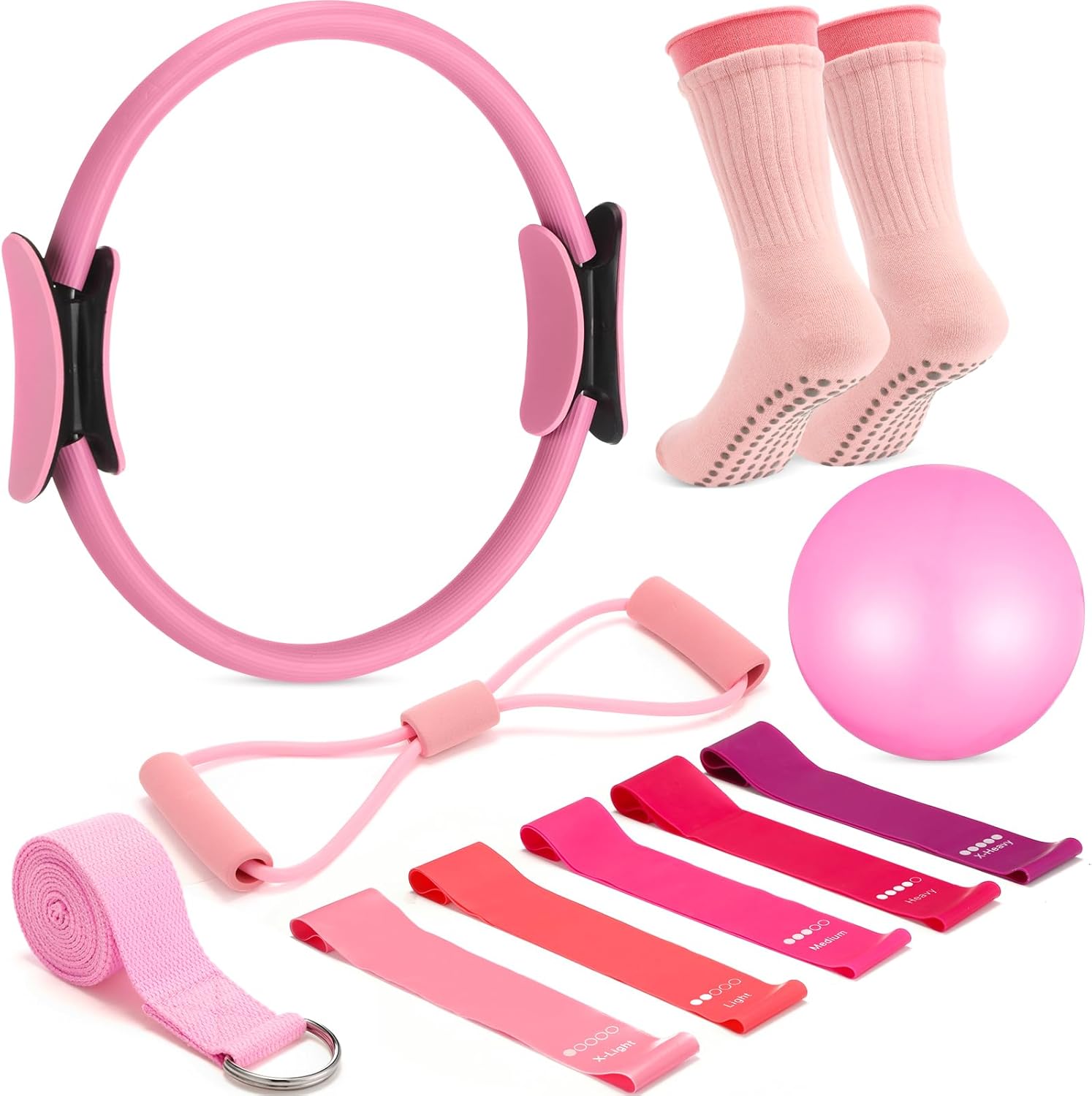 Kit Pilates Esencial Hogar con Pelota, Aro, Bandas y Socks