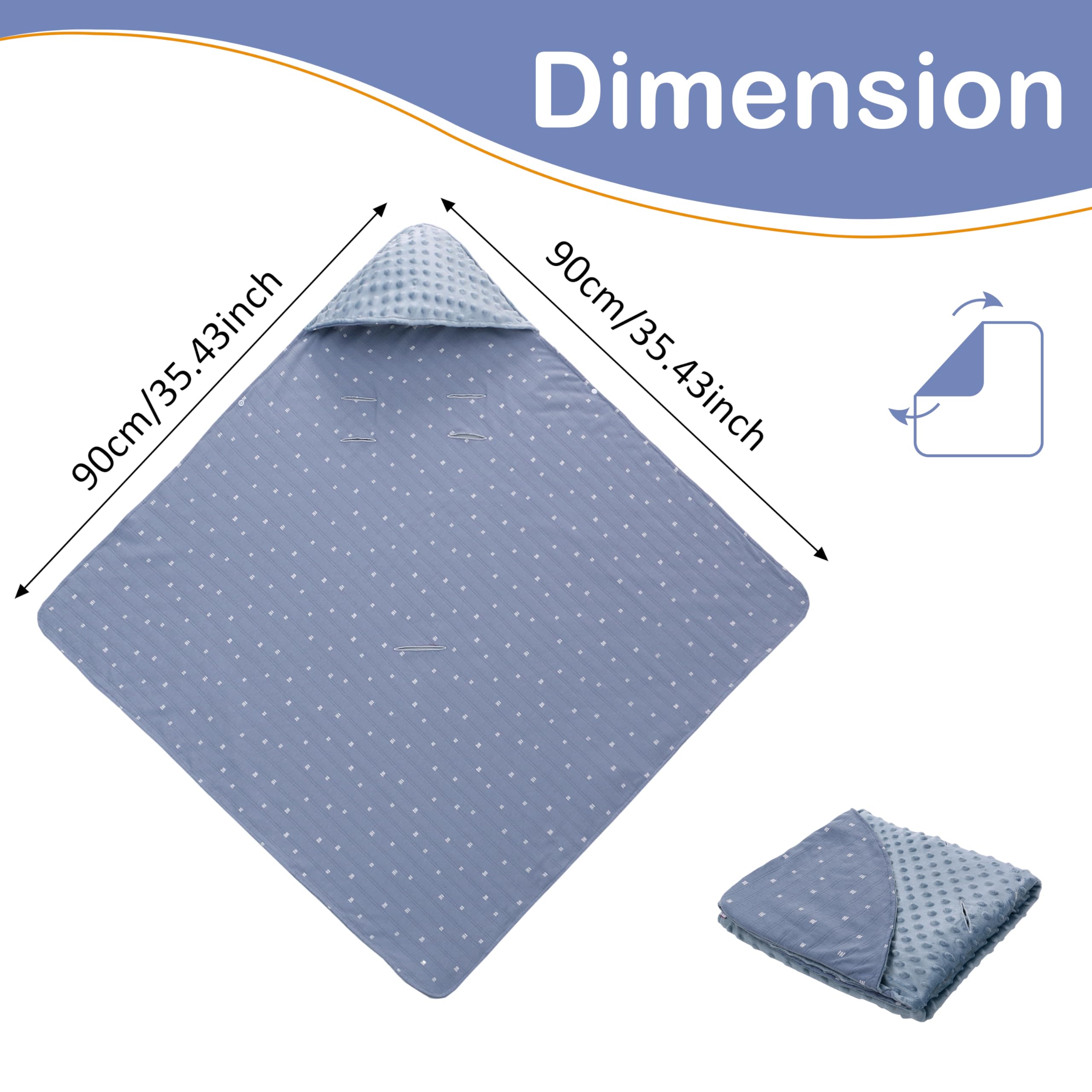 Coperta Avvolgente in 100% Cotone, 90*90cm Bifacciale Multifunzionale Copertina Accogliente con Cappuccio, Morbida Trapunta per Tutte le Stagioni, Adatto a Passeggino, Seggiolino, Unisex, Blu-grigio