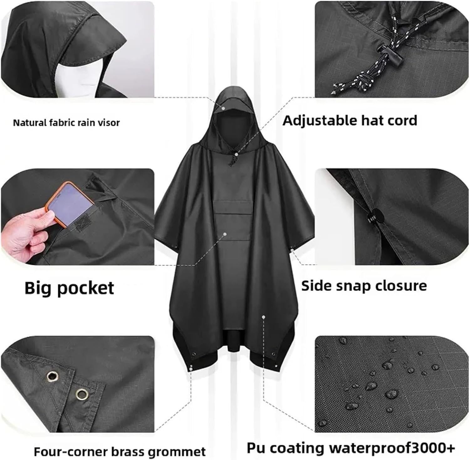 Rain Ponchos for Adults ​​2pc Outdoor 3in1 Hooded Waterproof Military Raincoat​​ Poncho Motorcycle Camping Hiking