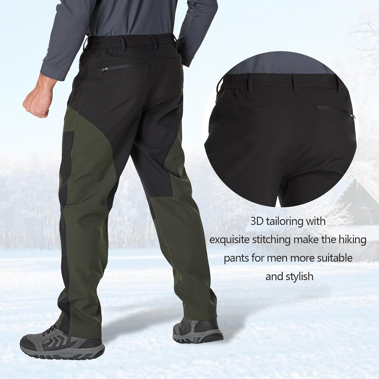 Mens Hiking Snow Pants Skiing Winter Fleece Lined Water Repellent Softshell Pants Outdoor Camping Walking Fishing - Image 8