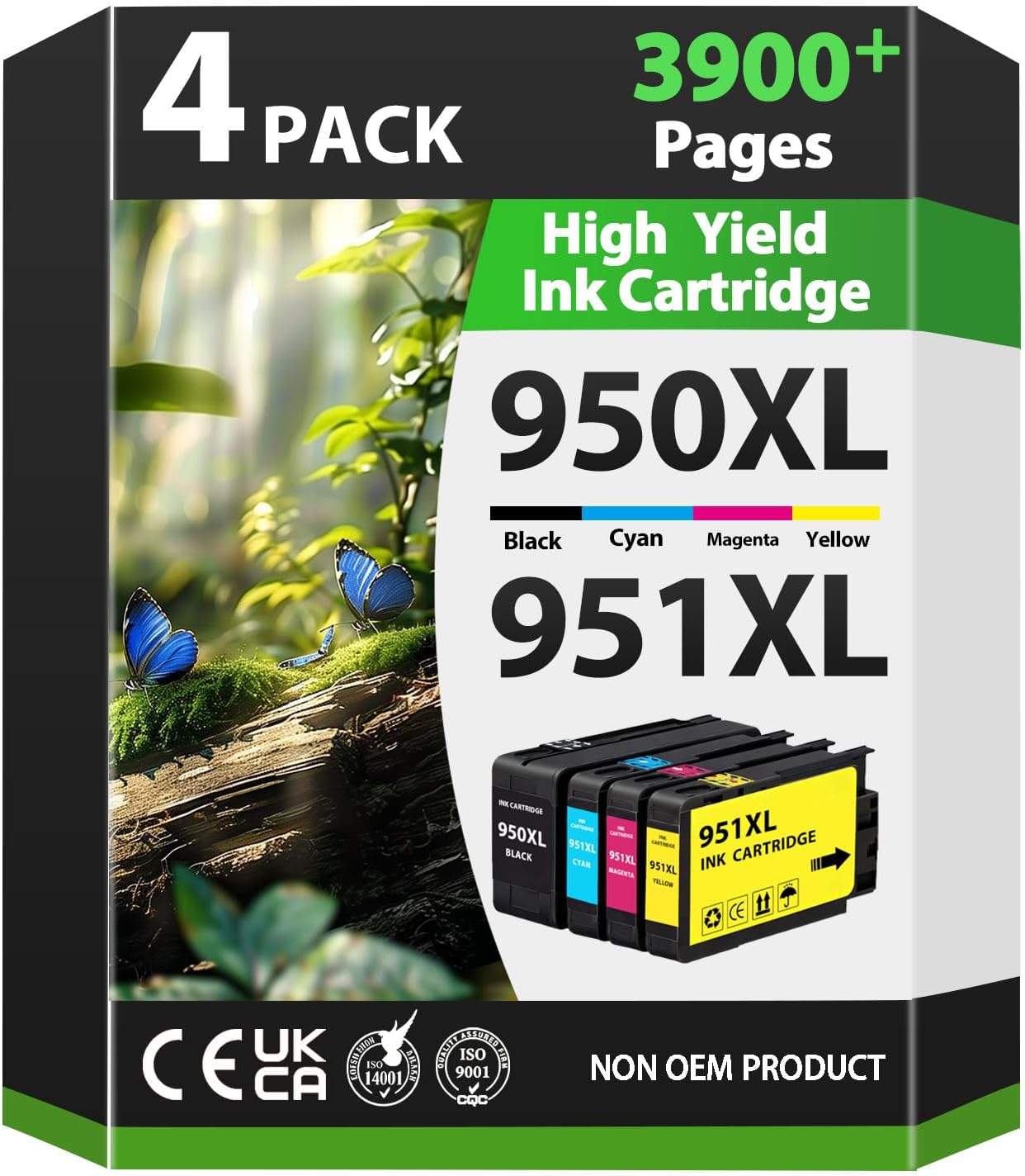 950XL 951XL Ink Cartridge Combo Pack Replacement for 950 951 XL Black Color for OfficeJet 8100 8110 8600 8610 8615 8616 8620 8625 8630 8640 8660 251dw 271dw 276dw Printer (High Yield,4 Pack)