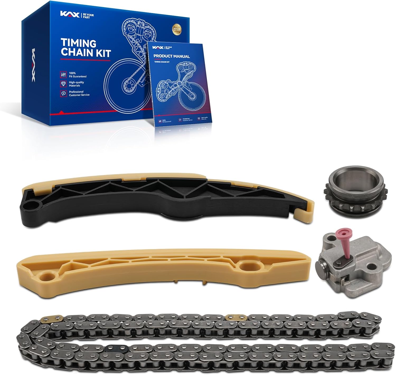 KAX Timing Chain Kit for Hyundai Accent 2012-2020, Kia Soul 2017-2019, Tucson 2016-2018, Rio 2012-2020, Fits L4 1.6L/2.0L DOHC Engines, OE Replacement 244202B611 with VVT Gear & Tensioner