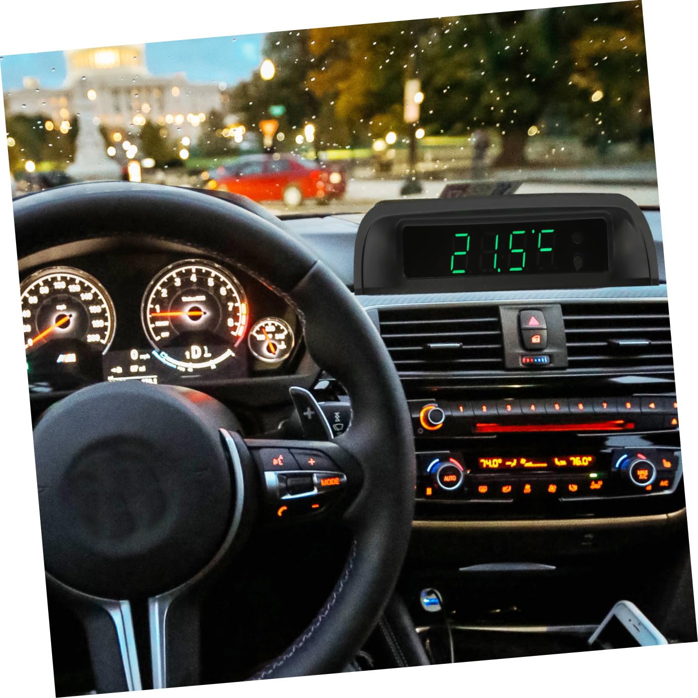 Solar-Powered Car Electronic Clock with Thermometer, High Precision Digital Dash Clock with Luminous Display for Vehicle Interior, Auto Start Car Accessory