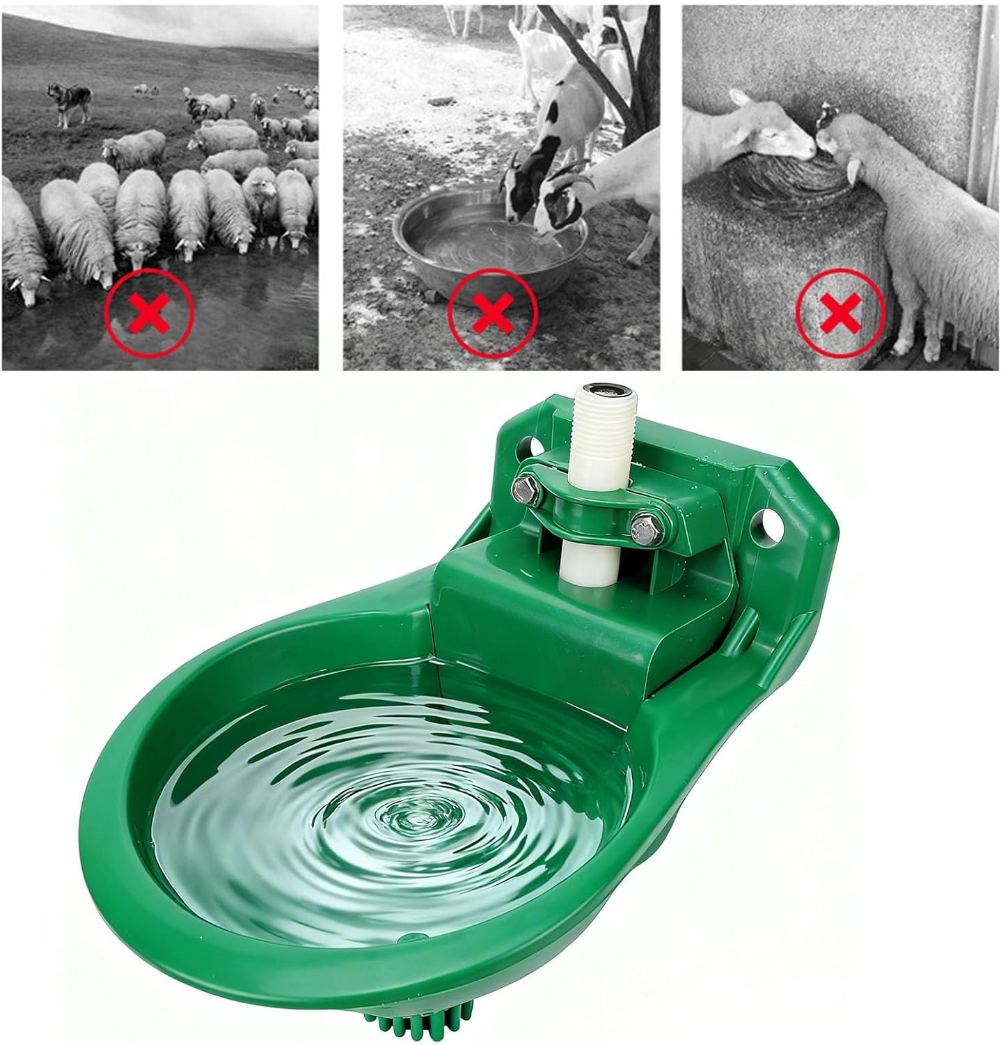 HEEPDD Automatic Sheep Water Bowl, Plastic Goat Water Feeder with Brass Valve for Farm Livestock Drinking Trough Durable Thickened Design