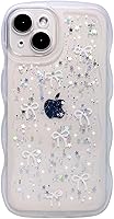 Vista 76 de Qokey para iPhone 14 Plus Funda de 6.7" con diseño de borde ondulado rizado, transparente, con purpurina, brillo, estrellas, brillante, lindo