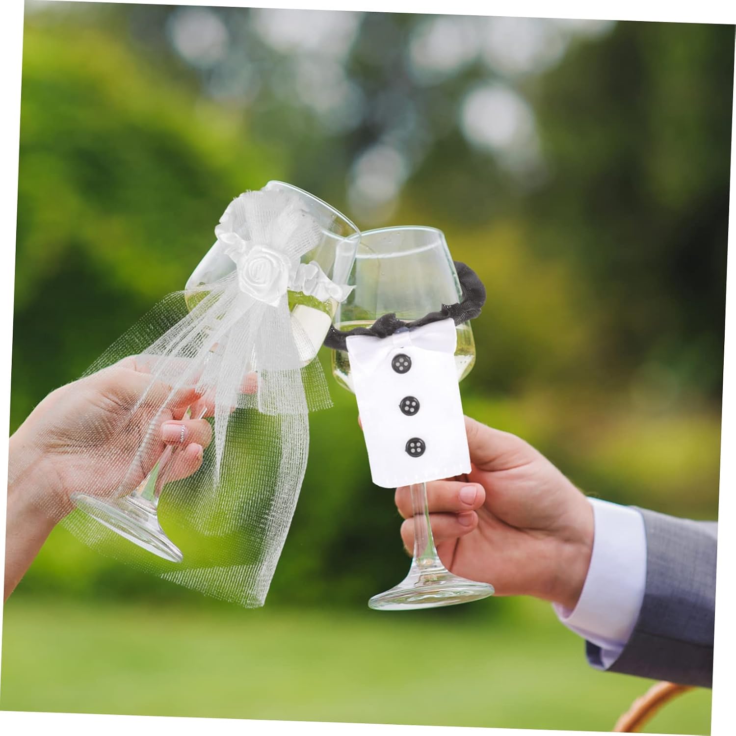 Bride and Groom Wine Glass Covers Cloth Wedding Decor