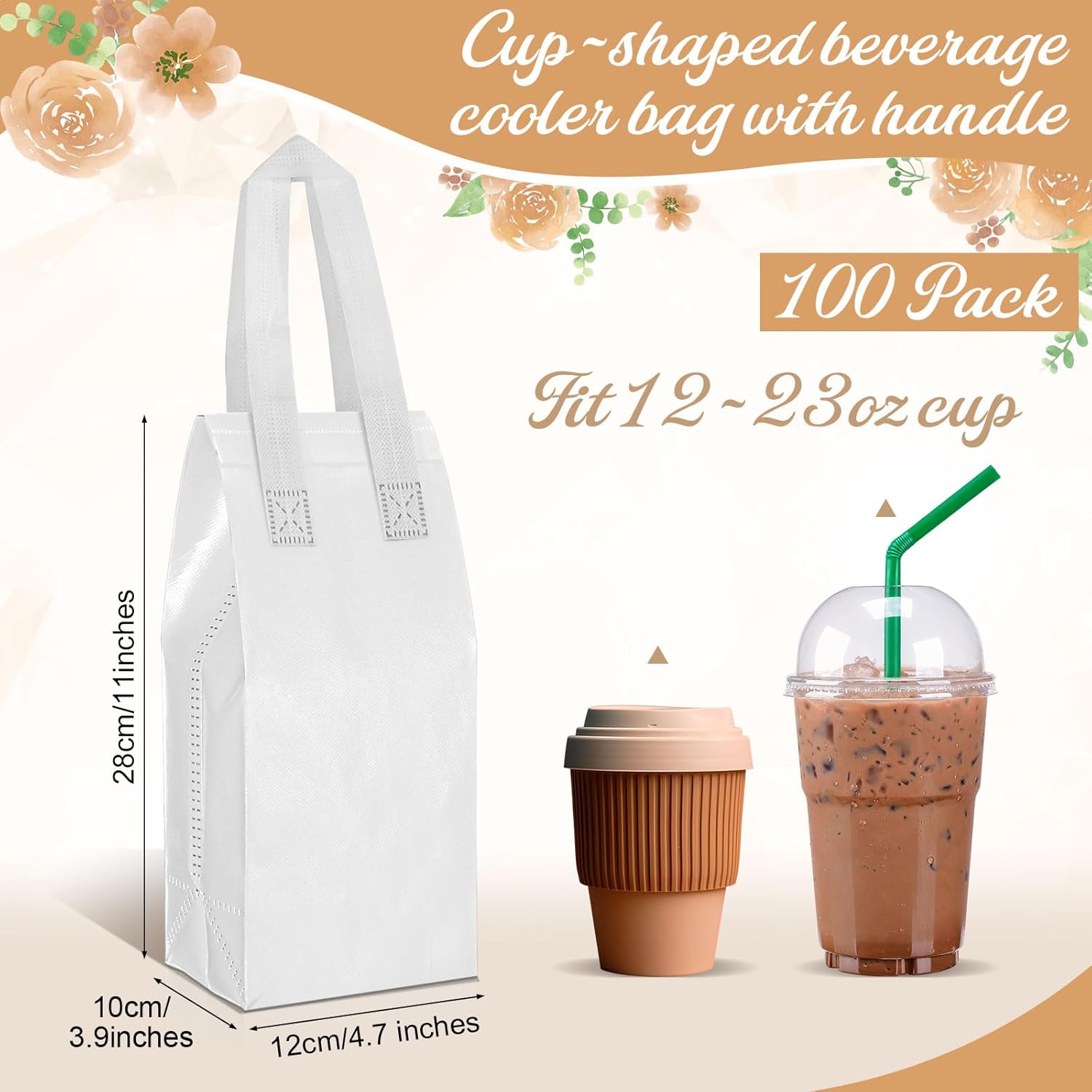 Windyun 100 Pcs Insulated Take Away Bags Bulk Disposable Insulated Lunch Bags for Food Takeaways Coffee Milk Tea Hot Cold Food Fresh Seafood Cooler Restaurant Grocery, 4.7 x 11 x 4 Inches (White)
